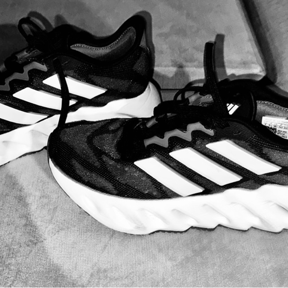 Adidas Switch Forward Black and White Running Shoes with Signature Stripes